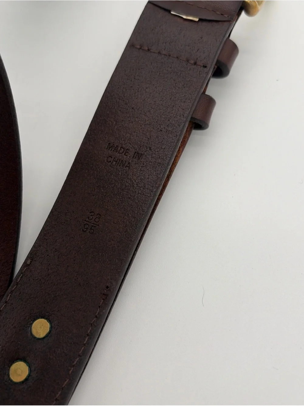 Vintage POLO RALPH LAUREN Leather Belt Mens 38 Brown Brass Buckle Oval Plaque